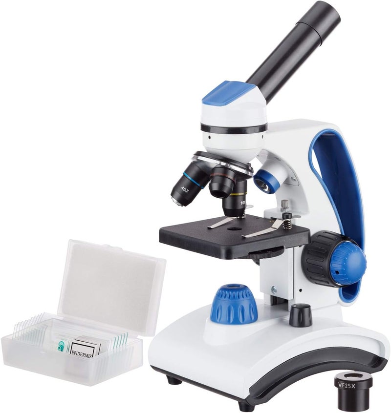 AmScope ميكروسكوب طلابي زجاجي عدسة مزدوجة إطار معدني M162C-2L-PB10 40X-1000X + شرائح - Image 1