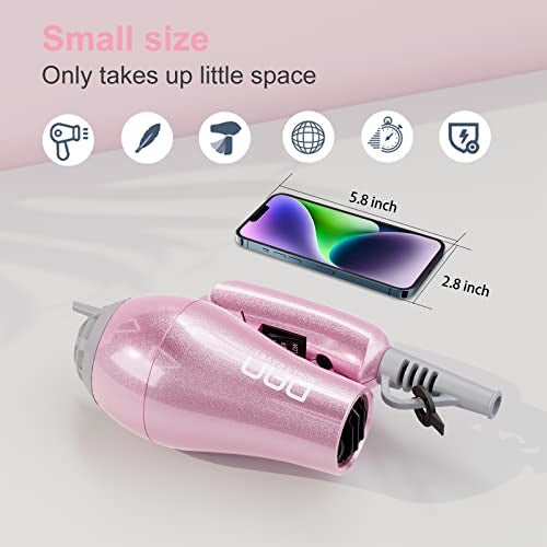 DAN Technology Hair Styling Set, Including Travel Hair Dryer, Mini Flat Iron, and Travel Curling Iron with European Plug, Dual Voltage, Portable Storage Bag, Pink - Image 2