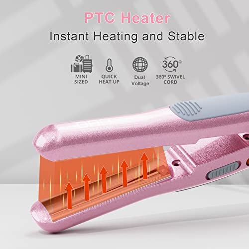 DAN Technology Hair Styling Set, Including Travel Hair Dryer, Mini Flat Iron, and Travel Curling Iron with European Plug, Dual Voltage, Portable Storage Bag, Pink - Image 3