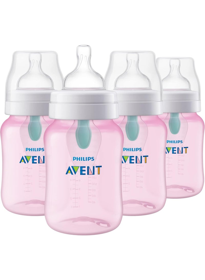 PHILIPS AVENT Anti Colic Baby Bottles with AirFree Vent, 9oz, Pink, Pack of 4