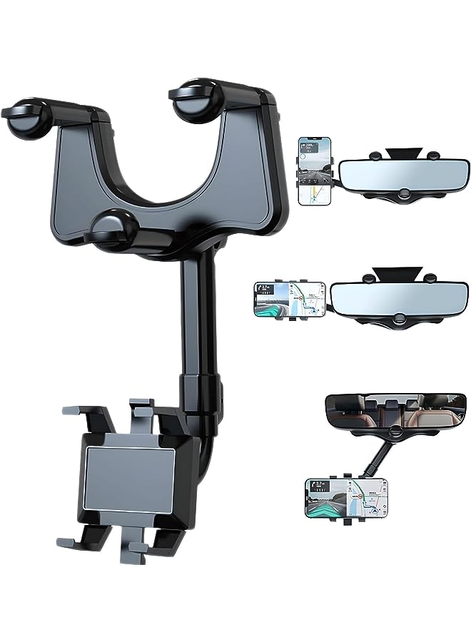 PROMASS Mirror Car Phone Holder Mount,360° Rotatable and Retractable Universal Multifunctional Adjustable Rearview Mirror Phone Holder for Car and All Mobile Phones - Image 1
