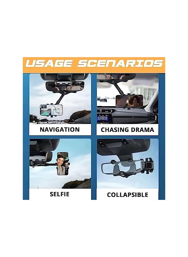 PROMASS Mirror Car Phone Holder Mount,360° Rotatable and Retractable Universal Multifunctional Adjustable Rearview Mirror Phone Holder for Car and All Mobile Phones - Image 3