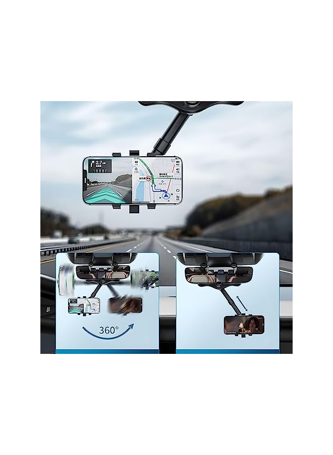 PROMASS Mirror Car Phone Holder Mount,360° Rotatable and Retractable Universal Multifunctional Adjustable Rearview Mirror Phone Holder for Car and All Mobile Phones - Image 4