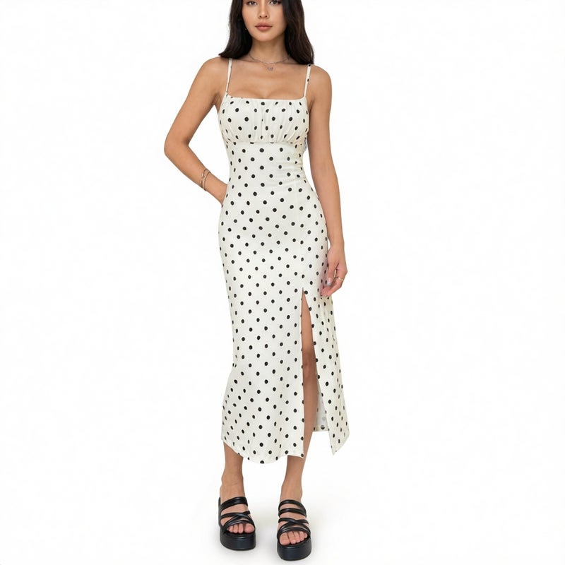 Fashion Printed Backless Split Dress with Adjustable Straps - Image 1
