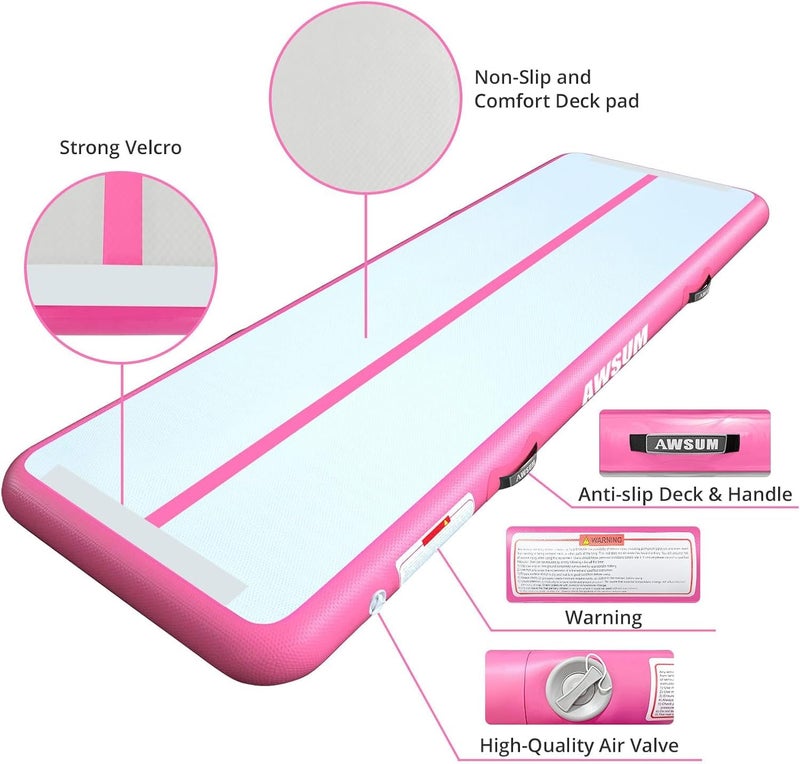 AWSUM 6.6ft Gymnastics Mat with Balance Beam, 4" Thick Inflatable Tumbling Mat Track & Foldable Anti-Slip Beam, Gym Equipment for Kids, with Electric Pump - Image 5