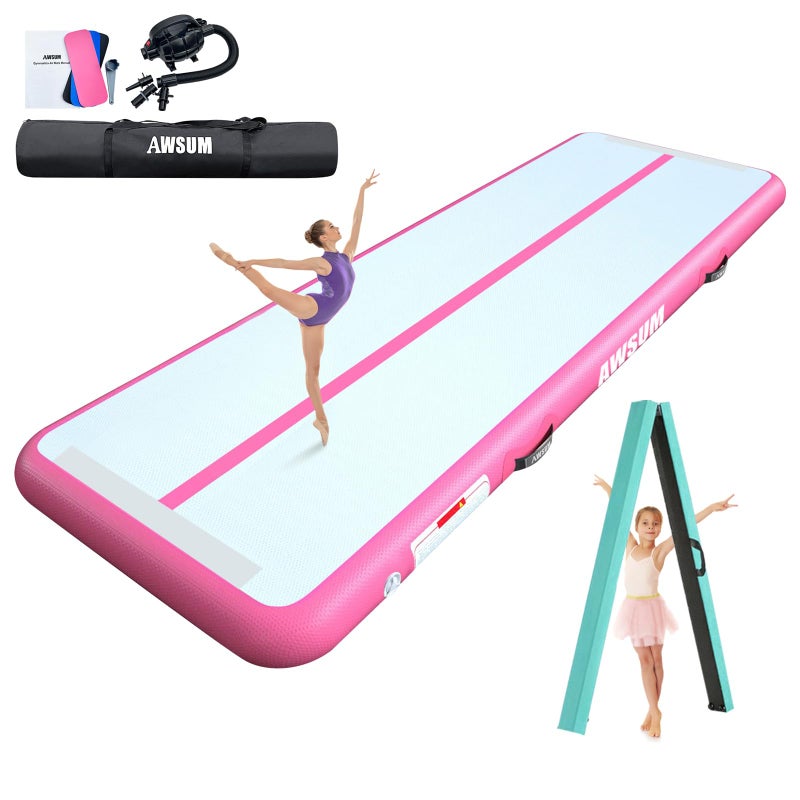 AWSUM 6.6ft Gymnastics Mat with Balance Beam, 4" Thick Inflatable Tumbling Mat Track & Foldable Anti-Slip Beam, Gym Equipment for Kids, with Electric Pump - Image 1