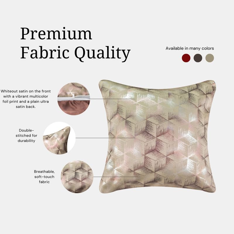 Vendola Decorative Foil Blackout Cushion Cover 20 inch x 20 inch, Sofa Pillow Cover Set, Beige Box Design, Foil Shimmer Glittery Pattern, Diwali Festive, Cushion Cover (Beige, 20X20 Inches, Set of 2) - Image 2