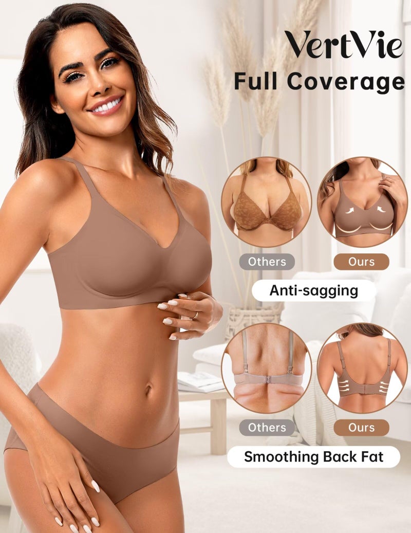 Vertvie Womens Seamless Bra No Underwire Comfort Push Up Bras Buttery Soft Wireless Bralette Full Coverage Sport Everyday Bra(Coffee,Small) - Image 3