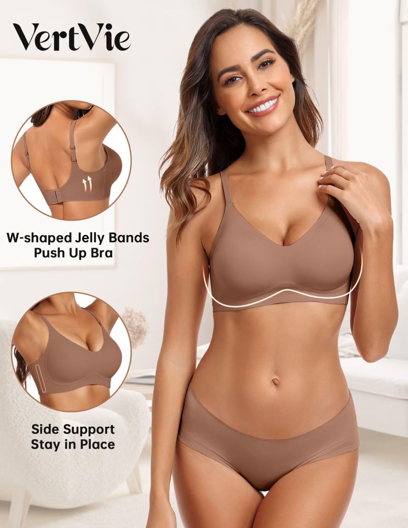 Vertvie Womens Seamless Bra No Underwire Comfort Push Up Bras Buttery Soft Wireless Bralette Full Coverage Sport Everyday Bra(Coffee,Small) - Image 2