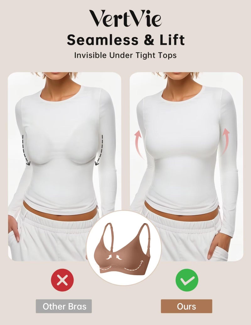 Vertvie Womens Seamless Bra No Underwire Comfort Push Up Bras Buttery Soft Wireless Bralette Full Coverage Sport Everyday Bra(Coffee,Small) - Image 4