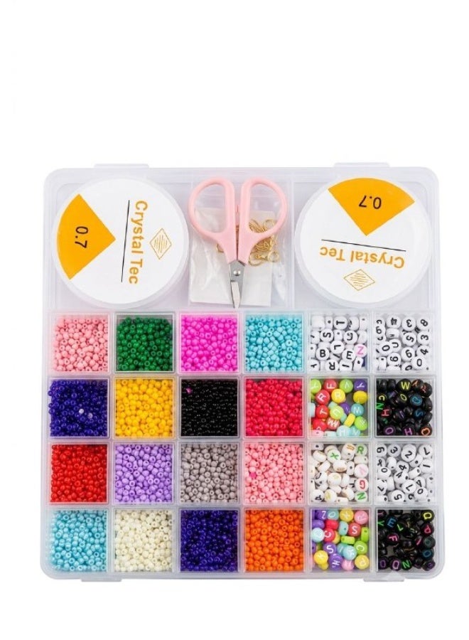 24-Slot Multicolor Glass Bead DIY Jewelry Making Kit with Alphabet Beads and Accessories - Image 1