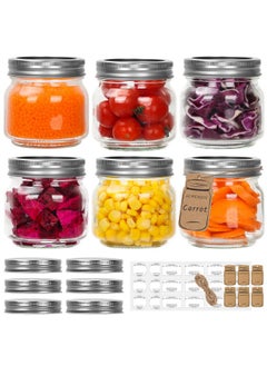 Eathtek Eathtek Small Mason Jars 8oz/240ml with Regular Lids, 6 Pack Glass Canning Jars With Labels, Mini Glass Jars for Jam Jelly Spice Honey Herbs, Wedding Shower Favors Food Storage Candle Jars  - Image 1