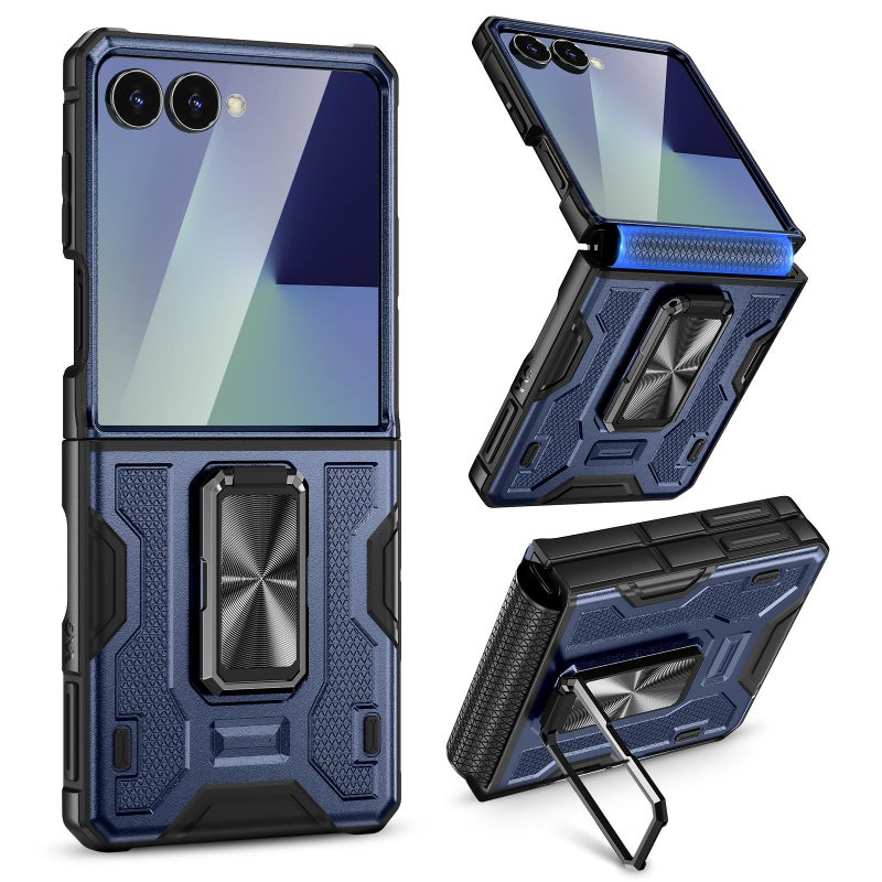 VEGO for Galaxy Z Flip 7 Case [Built-in Screen Protector][Anti-Scratch] [Hinge Protection] Military Drop Protection Ring Kickstand Phone Case for Samsung Galaxy Z Flip 7 5G 2025(Not for Flip 7FE)-Blue - Image 1