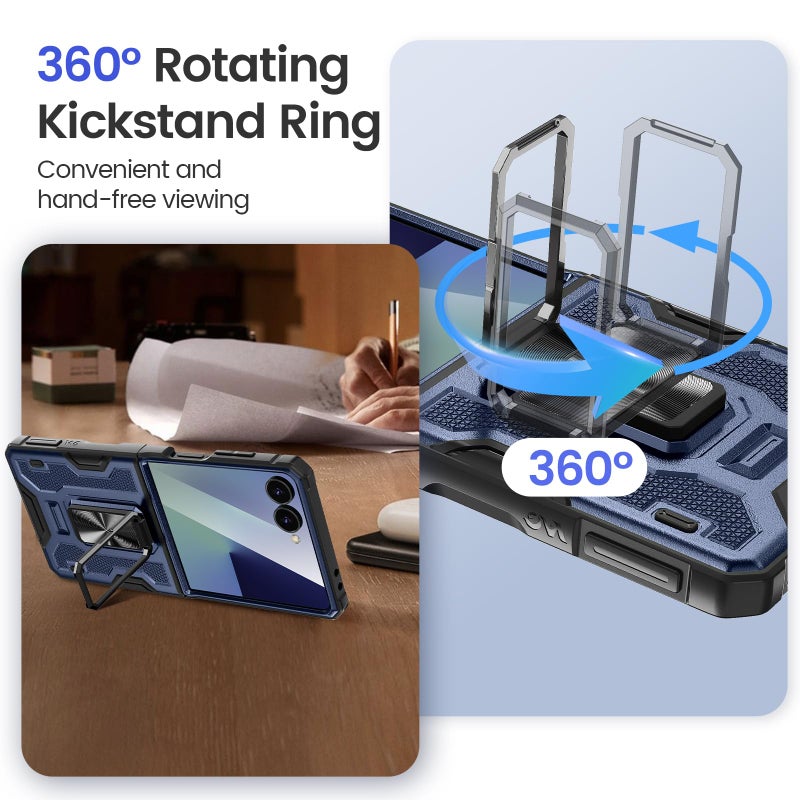 VEGO for Galaxy Z Flip 7 Case [Built-in Screen Protector][Anti-Scratch] [Hinge Protection] Military Drop Protection Ring Kickstand Phone Case for Samsung Galaxy Z Flip 7 5G 2025(Not for Flip 7FE)-Blue - Image 4