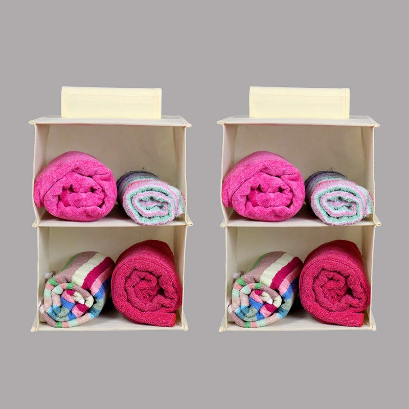 MBW Hanging Organizer for Wardrobe Cloth Organizer for Wardrobe Hanging Organizer Clothes Organizer Pack of 2 with 2 Shelves Cream - Image 1