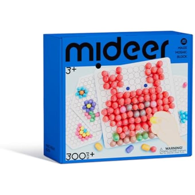 MIDEER MAIZE MOSAIC BLOCKS  ALL-NATURAL CORN STARCH BLOCKS, NO GLUE NEEDED, 12 COLORS, CREATIVE GUIDE CARDS, WHITEBOARD & PEN, FUN LEARNING FOR NUMBERS, ALPHABETS & SHAPES (300 PIECES) - Image 1