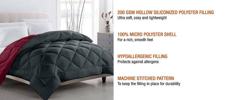 TUNDWAL'S TUNDWALS Microfiber Reversible Solid Extra Comfort Soft ComforterBlanket Single Bed 210 GSM Quilt Grey Maroon 1 Piece - Image 2