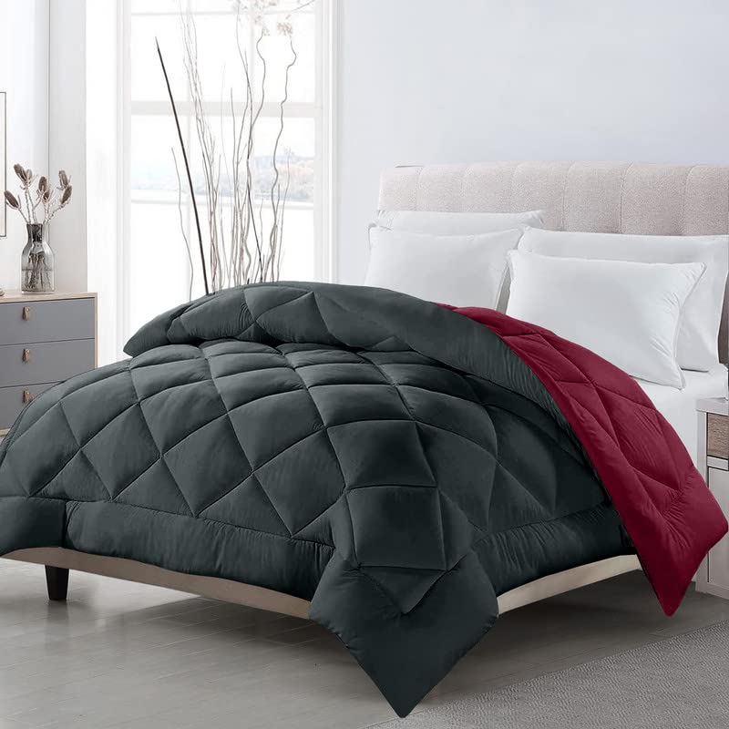 TUNDWAL'S TUNDWALS Microfiber Reversible Solid Extra Comfort Soft ComforterBlanket Single Bed 210 GSM Quilt Grey Maroon 1 Piece - Image 1