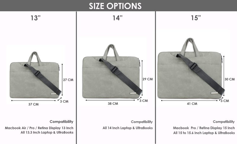 Probus Unisex Adult Pu Leather Laptop Sleeve Case Messenger Organizer Bag -Grey - Image 4