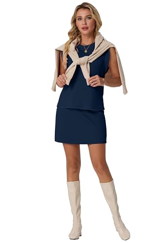 GRECERELLE Women's Summer 2 Piece Skort Set Casual Top with Skirt Shorts Matching Outfit (Navy Blue, Large) - Image 5