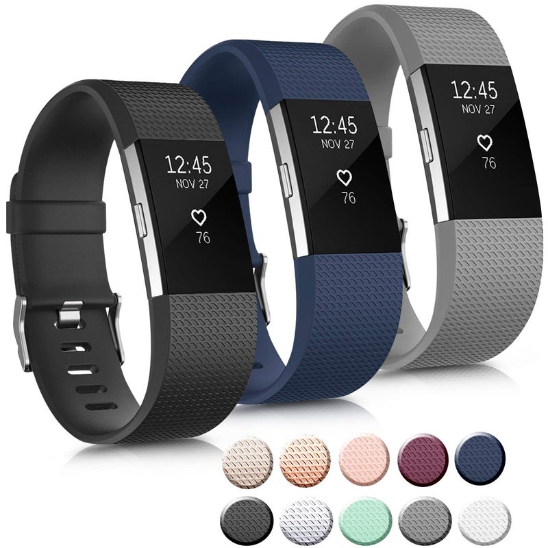 Mugust 3 Pack Sport Bands Compatible with Fitbit Charge 2 Bands Women Men, Adjustable Replacement Strap Wristbands for Fitbit Charge 2 HR Small Large (Small, Black/Navy Blue/Gray) - Image 1