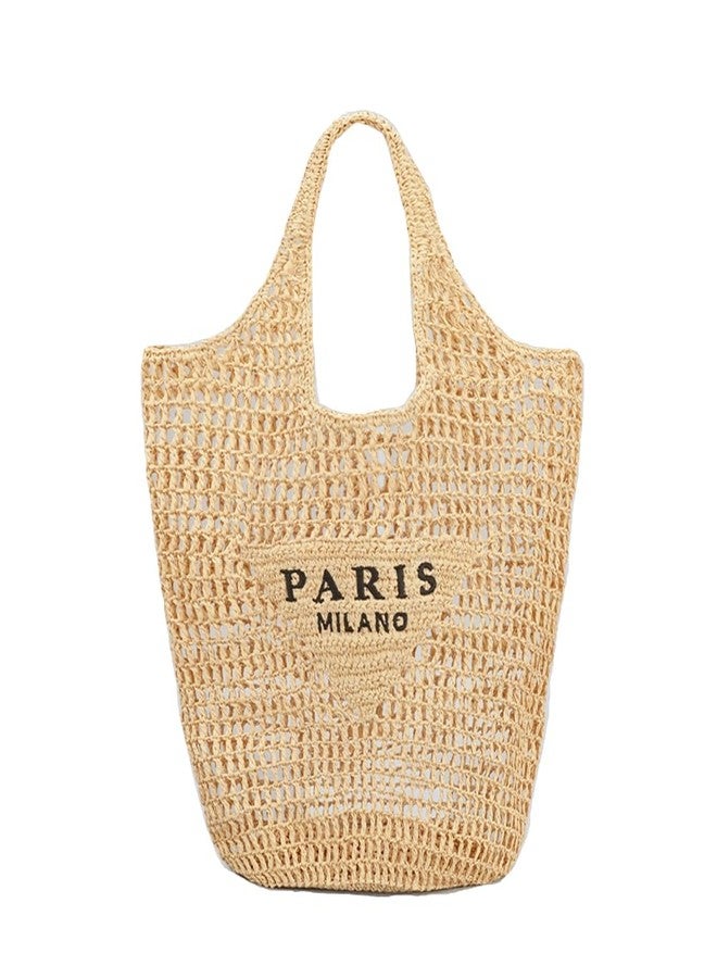 Covelin Women's Handwoven Straw Tote Bag - Lightweight, Large Capacity Boho Beach Bag Khaki - Image 1