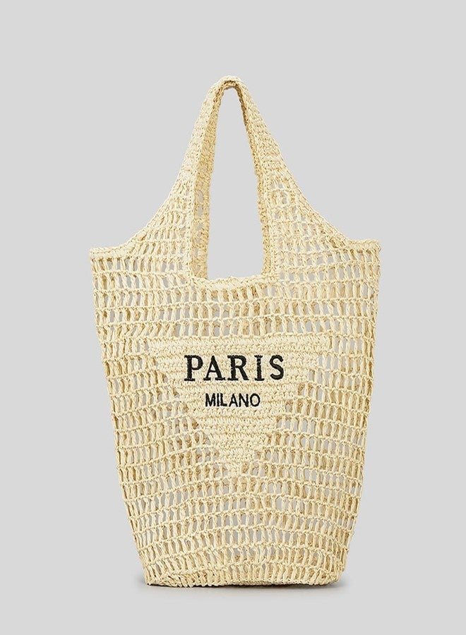 Covelin Women's Handwoven Straw Tote Bag - Lightweight, Large Capacity Boho Beach Bag Khaki - Image 3
