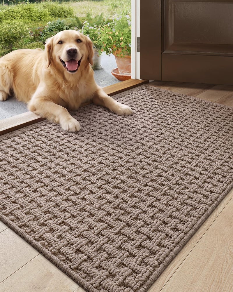 DEXI Front Door Mat Inside Entrance Non Slip 60 x 90 cm, Washable Indoor Doormats Low Profile, Dirt Trapping Welcome Mat for Floor Home Entryway Porter Hall Backdoor Area, Beige - Image 1