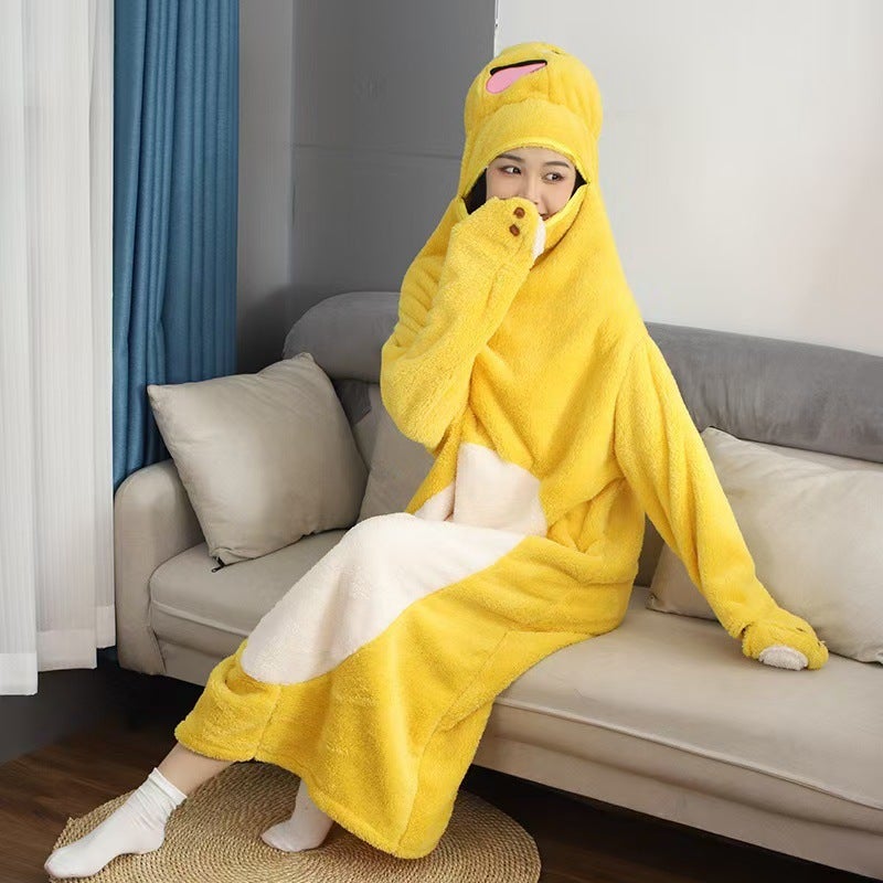 Cross-border Hooded Winter Clothing Lazy Clothing Cloak Lazy Blanket Cartoon Sleepsuit Clown Fish TV Blanket Nightgown New Little milk dragon warm suit 