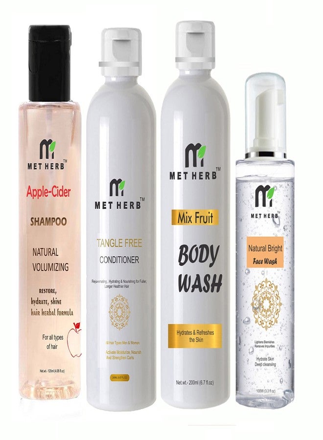 METHERB Apple Cider Shampoo -200ml & Tangle Free Conditioner -200ml & Mix Fruit Body Wash -200ml & Natural Bright face wash-100ml - Image 1