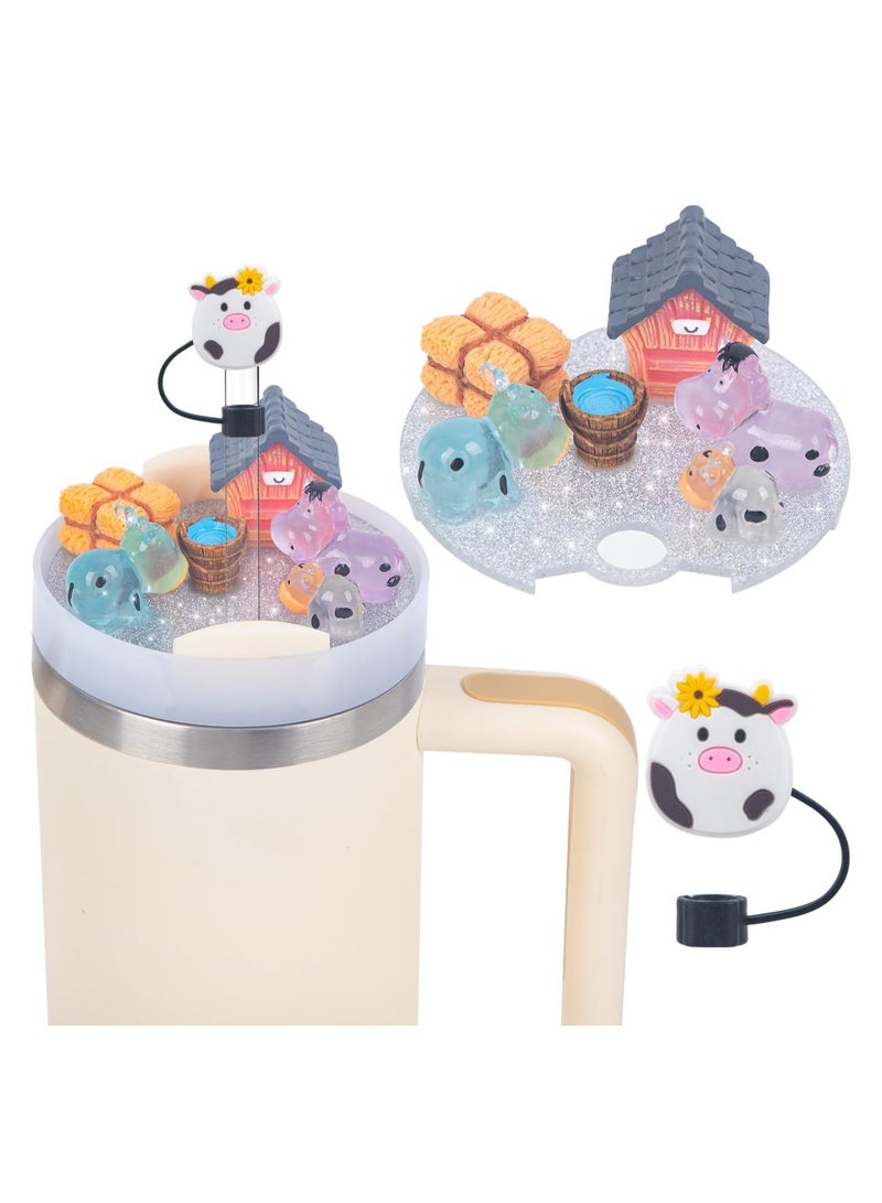 KASTWAVE مجموعة إكسسوارات كأس ستانلي، سحر لأكواب ستانلي H2.0 إكسسوارات 40 أونصة، مع غطاء غلاف سيليكون للشرب، لأكواب ستانلي، بقرة، 40 أونصة - Image 1