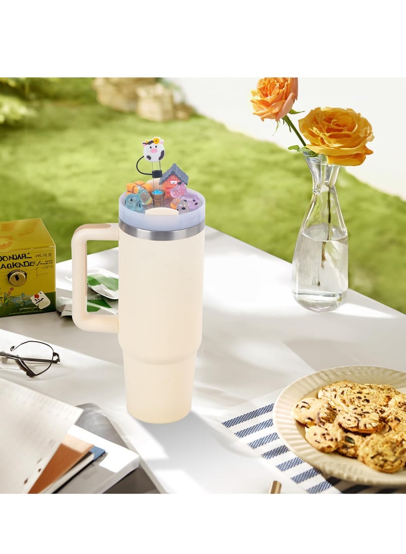 KASTWAVE مجموعة إكسسوارات كأس ستانلي، سحر لأكواب ستانلي H2.0 إكسسوارات 40 أونصة، مع غطاء غلاف سيليكون للشرب، لأكواب ستانلي، بقرة، 40 أونصة - Image 2