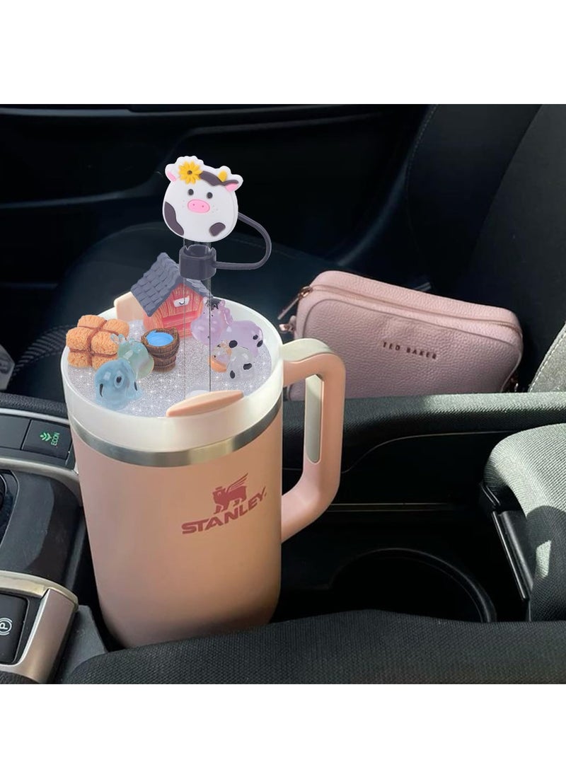 KASTWAVE مجموعة إكسسوارات كأس ستانلي، سحر لأكواب ستانلي H2.0 إكسسوارات 40 أونصة، مع غطاء غلاف سيليكون للشرب، لأكواب ستانلي، بقرة، 40 أونصة - Image 5