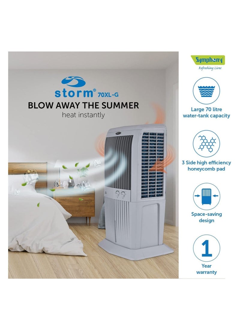 SYMPHONY - Symphony Storm 70XL Desert Air Cooler For Home with Honeycomb Pads, Powerful Fan, i-Pure Technology and Low Power Consumption (70L, Grey) - Image 1