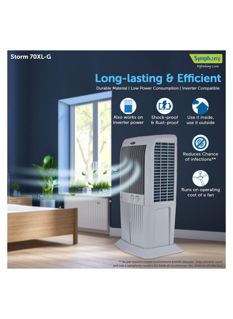 SYMPHONY - Symphony Storm 70XL Desert Air Cooler For Home with Honeycomb Pads, Powerful Fan, i-Pure Technology and Low Power Consumption (70L, Grey) - Image 1