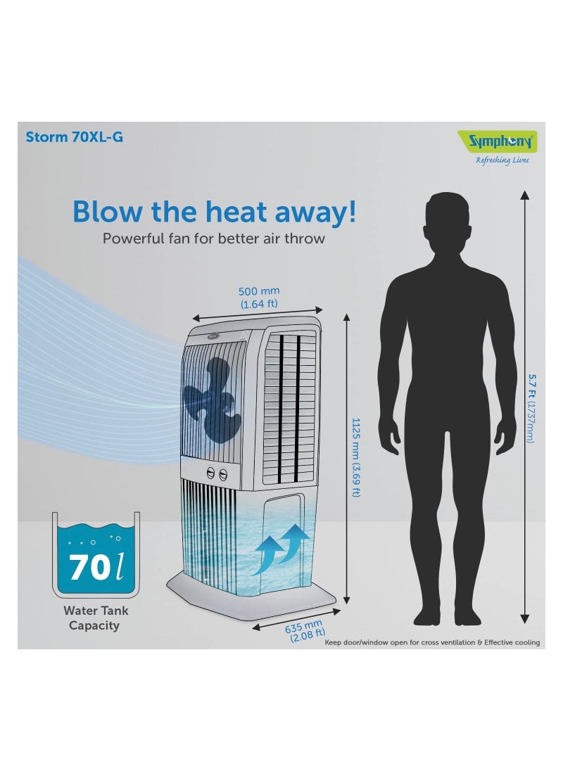 SYMPHONY - Symphony Storm 70XL Desert Air Cooler For Home with Honeycomb Pads, Powerful Fan, i-Pure Technology and Low Power Consumption (70L, Grey) - Image 1