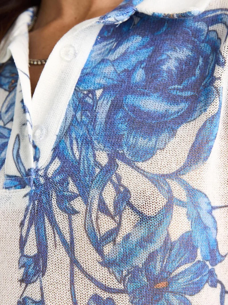 Bianco Lucci LUCCI Flowery Polo Shirt Blouse