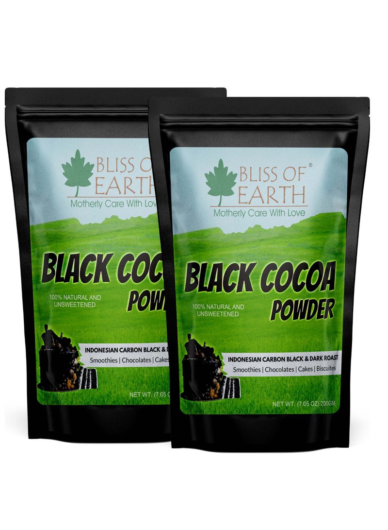 BLISS OF EARTH Black Cocoa Powder Natural and Unsweetened Carbon Black & Dark Roast Perfect for Cooking & Baking Cakes Biscuits Oreo Chocolates Smoothies 200GM Pack of 2 - Image 1