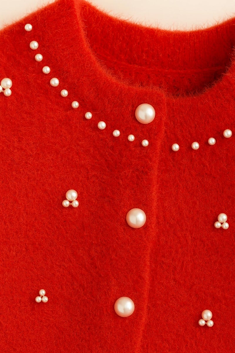 Bold N Elegant Girls Soft Knit Winter Cardigan Sweater with Pearl Buttons | Warm Woolen Stylish Party Cardigan for Girls Upto 5 Years Red - Image 3