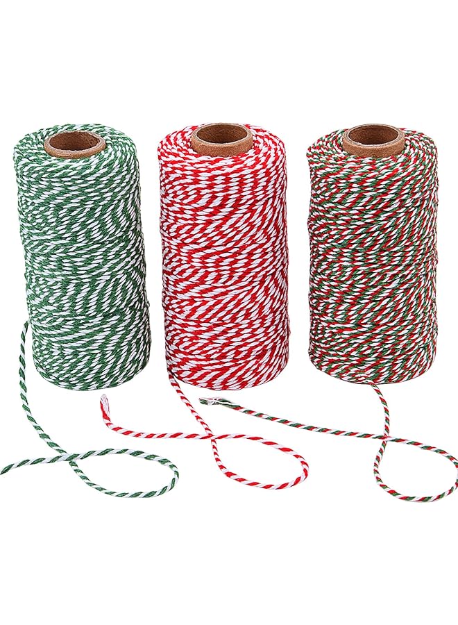 The Bros 3 Roll Christmas Twine Cotton String Rope Cord for Gift Wrapping, Arts Crafts, 984 Feet (Multicolor A) - Image 1