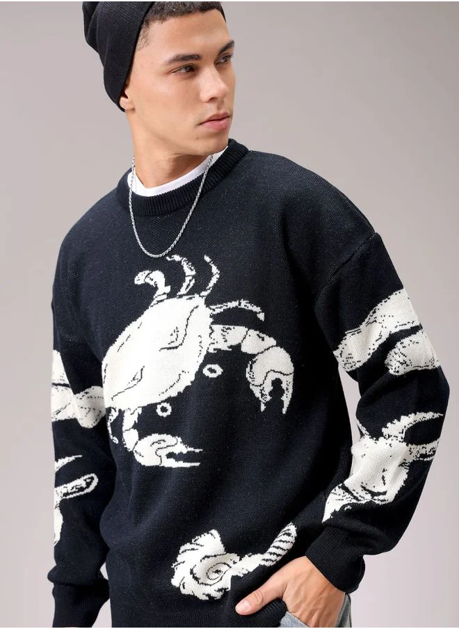 The Indian Garage Co Men Oversized Graphic Crew Neck Sweater