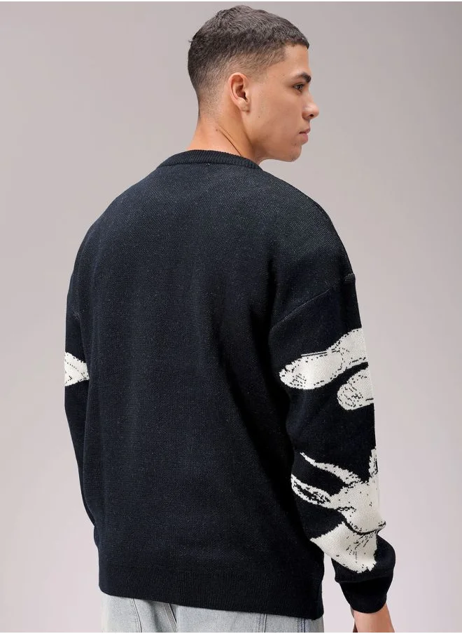 The Indian Garage Co Men Oversized Graphic Crew Neck Sweater
