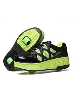 Generic Teenage Boys And Girls Single And Double Wheel Skating Shoes Automatic Womens Childrens Sliding Shoes With Wheels Sport Shoes Green 
