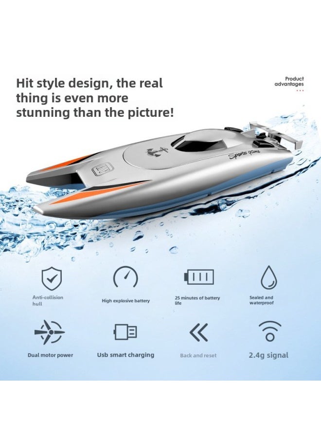 805 Remote Control Submarine Wireless 2.4g Boy Remote Control Toy High Speed Water Remote Control Boat Net Red Electric Toy-Specifications:2.4g Silver Gray ]  - Image 2