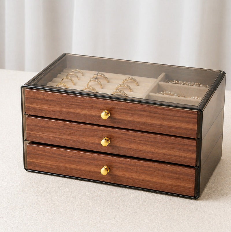 O2. 3-Layer Jewelry Storage Box with Glass Lid – Multi-Drawer Organizer for Rings, Earrings, Necklaces & Bracelets – Elegant Gift for Women - Image 2
