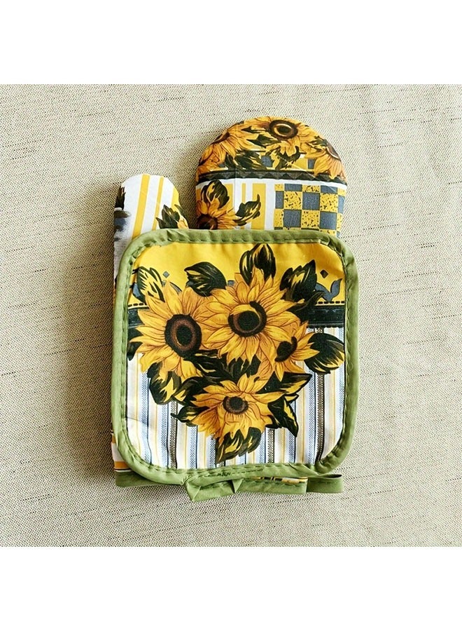 هومستر عباد الشمس الربيع القفازات وحاملي الوعاء الصيف الزهور قفازات Hot Pads المطبخ مقاومة للحرارة Non-Slip Potholders Set for Cooking Baking BQ - Image 2