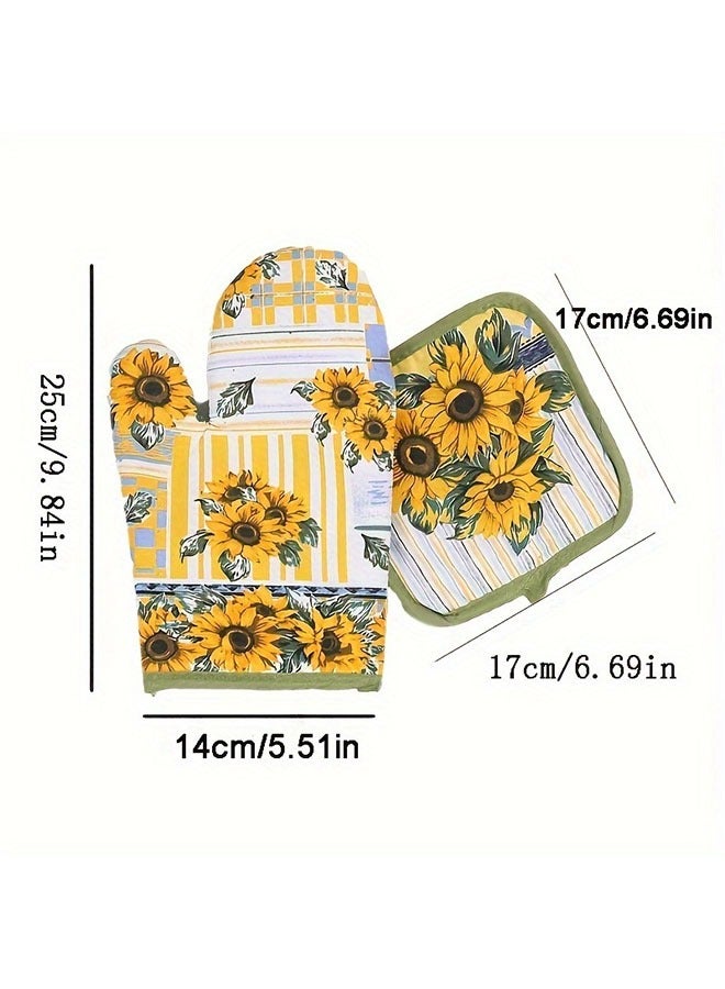 هومستر عباد الشمس الربيع القفازات وحاملي الوعاء الصيف الزهور قفازات Hot Pads المطبخ مقاومة للحرارة Non-Slip Potholders Set for Cooking Baking BQ - Image 4
