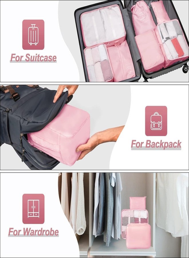 BSBDA Travel Organizer 7 in 1 Travel Laundry Cosmetics Luggage Packing Organizers Set Makeup Bags Organizer Packing Cubes with Shoe Bag for travel (Pink) - Image 4