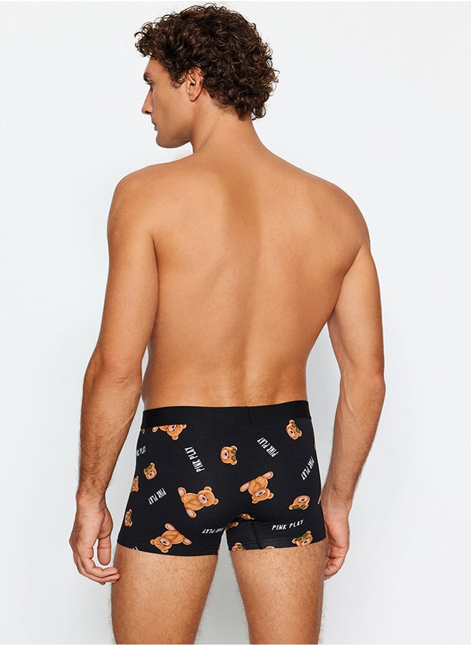 trendyol 3 Pack Multicolored Teddy Bear Patterned-Plain Pack Cotton Couple Boxers TMNAW24BX00023  - Image 4