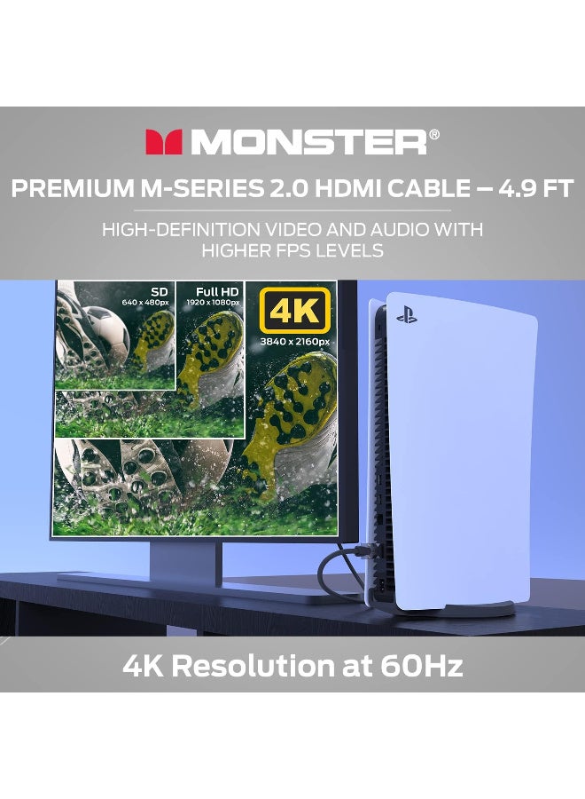 Monster HDMI Cable M-Series 2000 Certified Premium Ultra High Speed - 2.0 4K 60Hz, 22.5 Gbps 1.5 Meters - Image 3